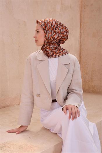 Belli Twill İpek Eşarp - 4103-86 Turuncu Kahve