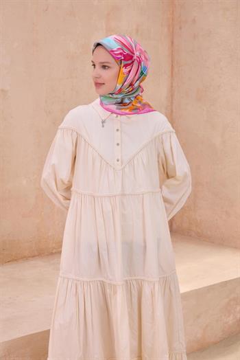 Belli Twill İpek Eşarp - 4107-34 Gri Pembe