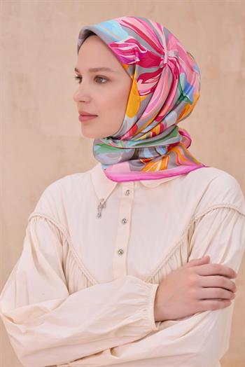 Belli Twill İpek Eşarp - 4107-34 Gri Pembe