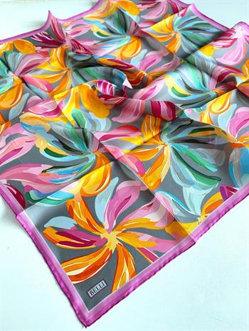 Belli Twill İpek Eşarp - 4107-34 Gri Pembe