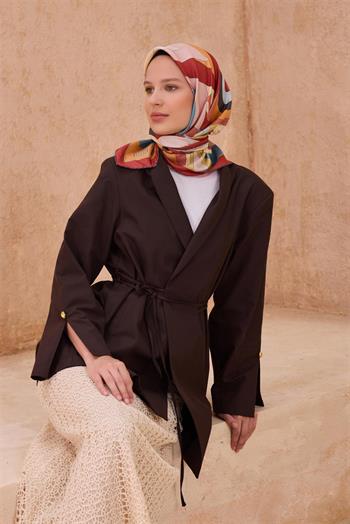 Belli Twill İpek Eşarp - 4108-82 Bordo Somon