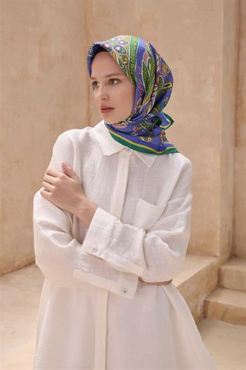 Belli Twill İpek Eşarp - 4111-09 Mavi Yeşil