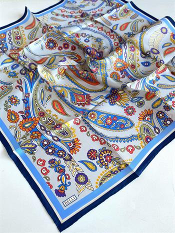 Belli Twill İpek Eşarp - 4111-31 Gri Mavi
