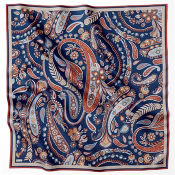 Belli Twill İpek Eşarp - 4111-32 Lacivert Kırmızı