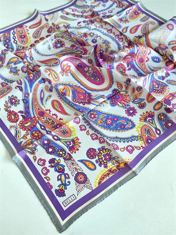 Belli Twill İpek Eşarp - 4111-35 Gri Mor