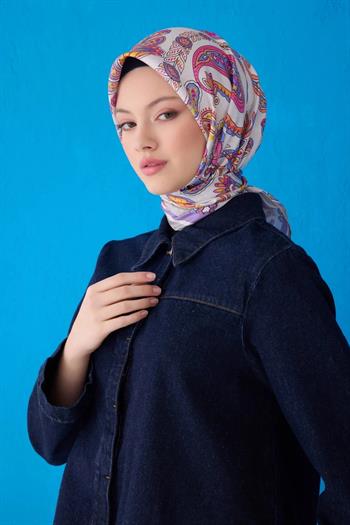 Belli Twill İpek Eşarp - 4111-35 Gri Mor