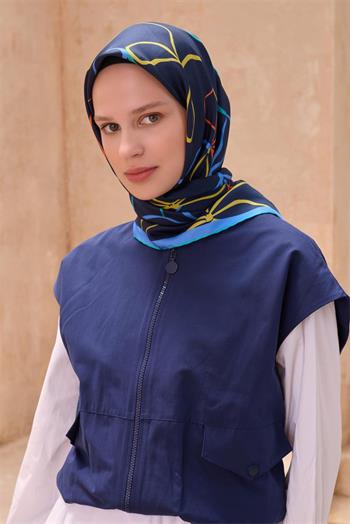 Belli Twill İpek Eşarp - 4113-80 Lacivert
