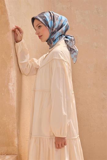 Belli Twill İpek Eşarp - 4116-41 Gri Mavi