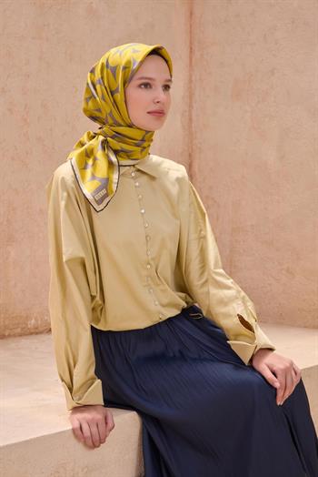 Belli Twill İpek Eşarp - 4117-33 Sarı Gri
