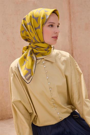 Belli Twill İpek Eşarp - 4117-33 Sarı Gri