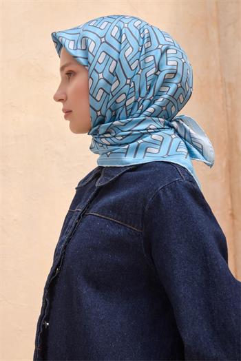 Belli Twill İpek Eşarp - 4118-32 Mavi
