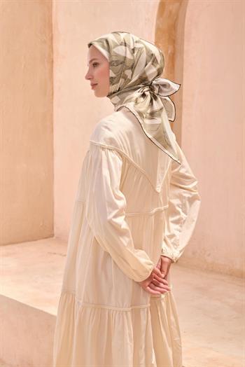 Belli Twill İpek Eşarp - 4123-39 Yeşil Ekru