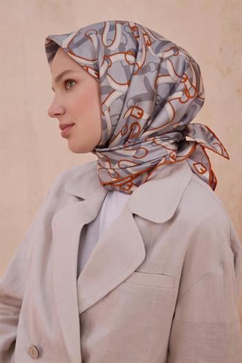 Belli Twill İpek Eşarp - 4125-39 Gri