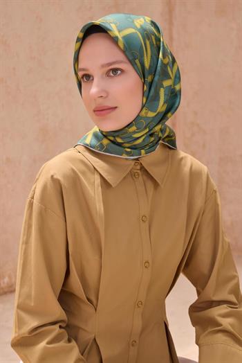 Belli Twill İpek Eşarp - 4125-50 Yeşil