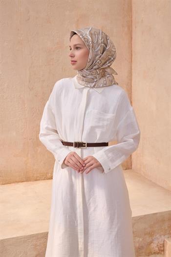 Belli Twill İpek Eşarp - 4125-55 Bej