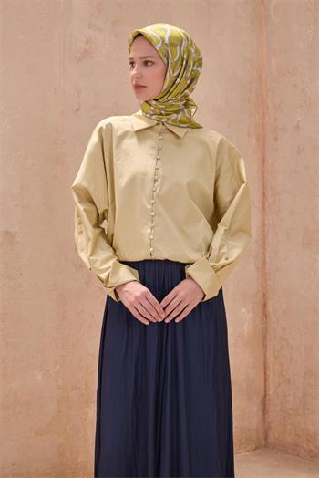 Belli Twill İpek Eşarp - 4125-80 Yağ Yeşili