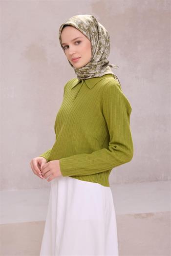 Belli Twill İpek Eşarp - 4204-85 Yeşil