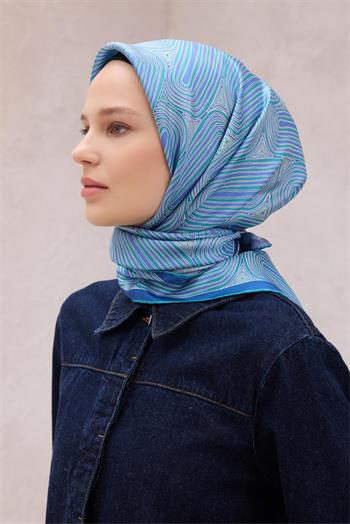Belli Twill İpek Eşarp - 4209-37 Mavi
