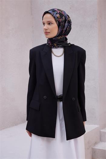 Belli Twill İpek Eşarp - 4210-88 Siyah Twill