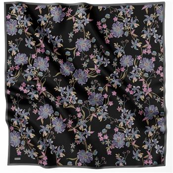 Belli Twill İpek Eşarp - 4210-88 Siyah Twill