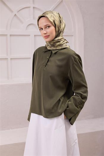 Belli Twill İpek Eşarp - 4211-53 Haki