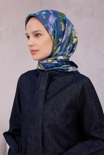 Belli Twill İpek Eşarp - 4217-80 Lacivert