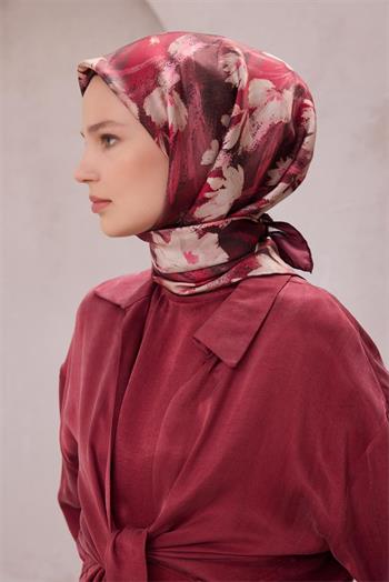 Belli Twill İpek Eşarp - 4217-86 Bordo