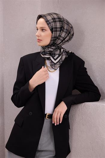 Belli İpek Eşarp - 4218-88 Siyah Füme Twill