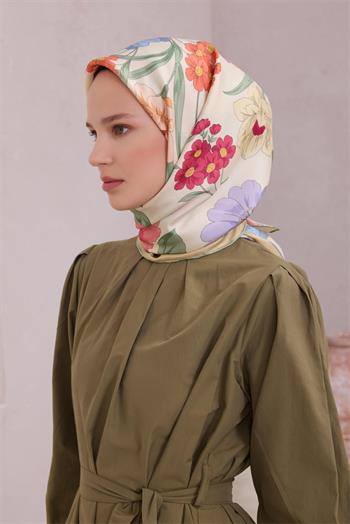 Belli Twill İpek Eşarp - 4219-52 Krem