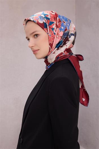 Belli Twill İpek Eşarp - 4220-36 Bordo