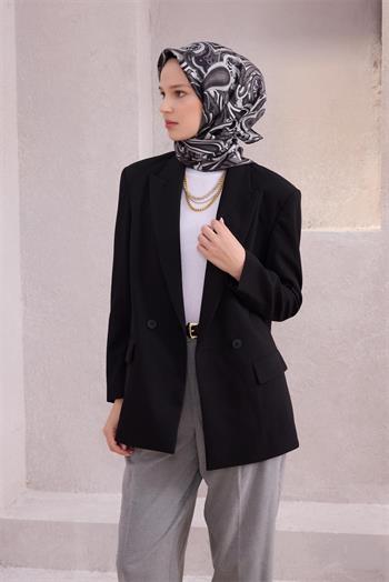 Belli Twill İpek Eşarp - 4222-58 Siyah