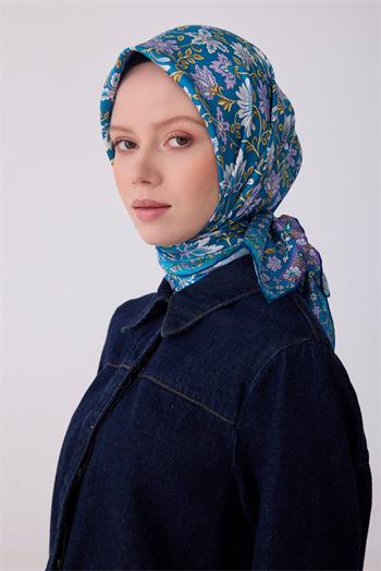 Belli Twill İpek Eşarp - 4314-52 Mavi