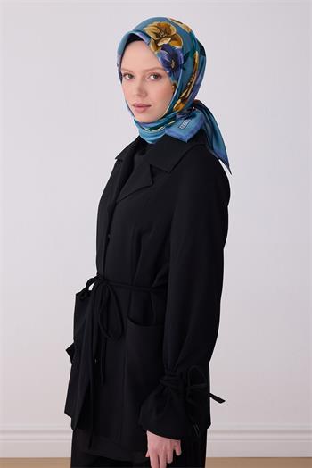 Belli Twill İpek Eşarp - 4330-82 Metalik Mavi