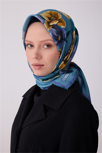 Belli Twill İpek Eşarp - 4330-82 Metalik Mavi
