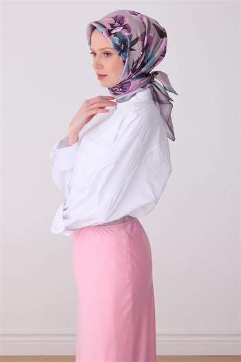 Belli Twill İpek Eşarp - 4330-85 Sisli Pudra