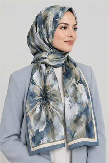 Benetton Desenli Fiore Şal - 1043 - Mavi