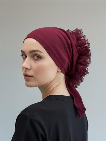 Dantelli Dikişli Bone - Bordo