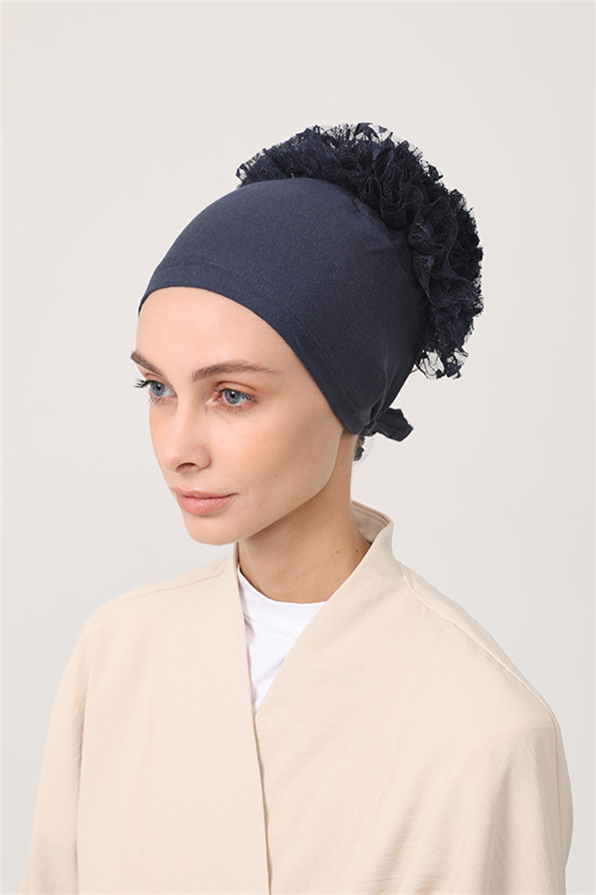 Dantelli Dikişli Bone - Lacivert