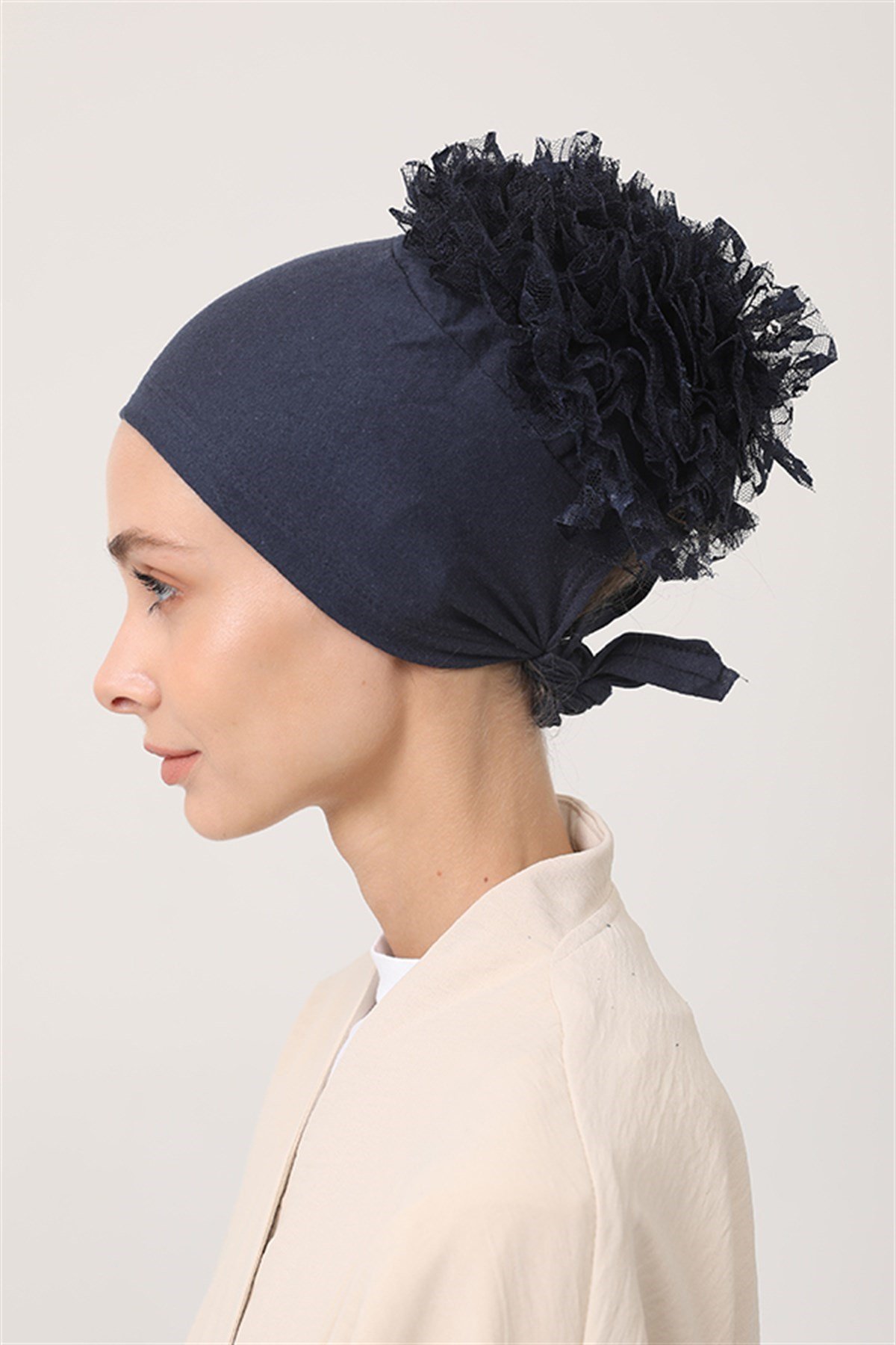 Dantelli Dikişli Bone - Lacivert