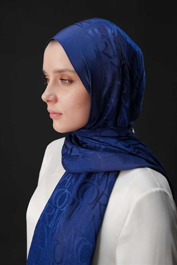 Imannoor Floş Pamuk Şal - Monogram Shiny - Lacivert