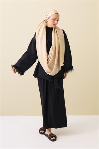 Imannoor Floş Pamuk Şal - Monogram Shiny - Bal Beji