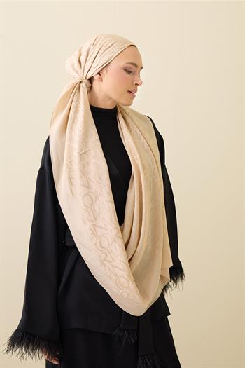 Imannoor Floş Pamuk Şal - Monogram Shiny - Bal Beji