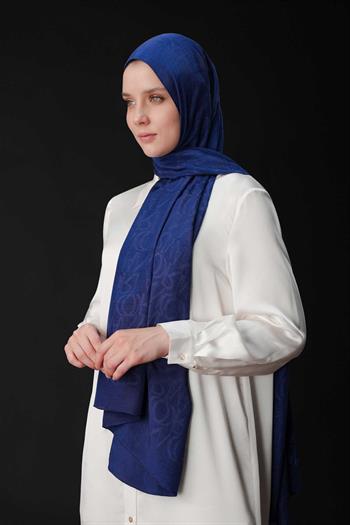 Imannoor Floş Pamuk Şal - Monogram Shiny - Lacivert