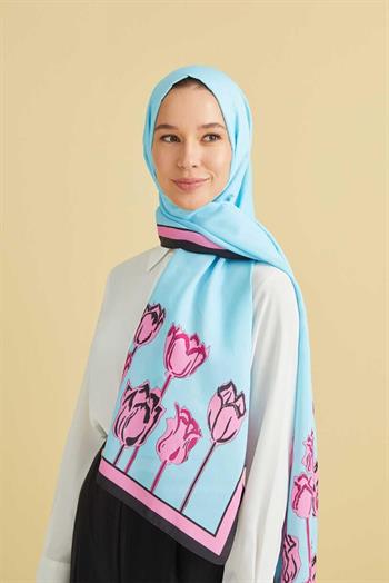 Imannoor Floş Viskon Şal - Boğazın Laleleri - Mavi