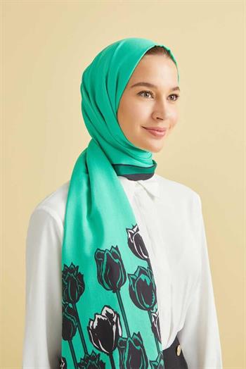 Imannoor Floş Viskon Şal - Boğazın Laleleri - Yeşil Siyah