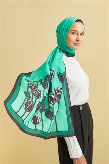 Imannoor Floş Viskon Şal - Boğazın Laleleri - Yeşil Siyah