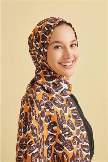 Imannoor Floş Viskon Şal - Bordür Panter - Somon