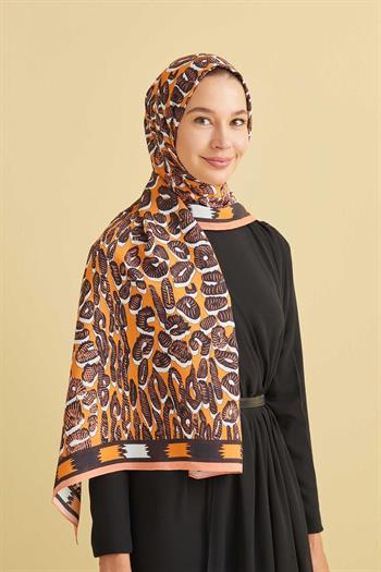 Imannoor Floş Viskon Şal - Bordür Panter - Somon