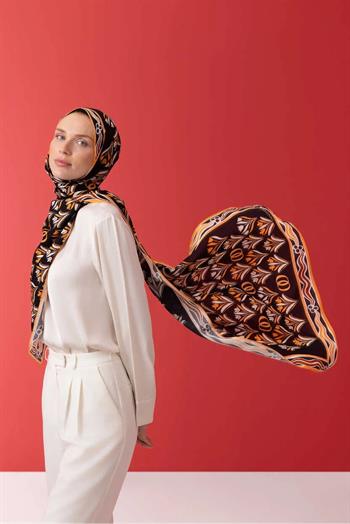 Imannoor Floş Viskon Şal - Yelpaze - Siyah Somon