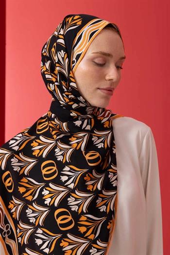 Imannoor Floş Viskon Şal - Yelpaze - Siyah Somon